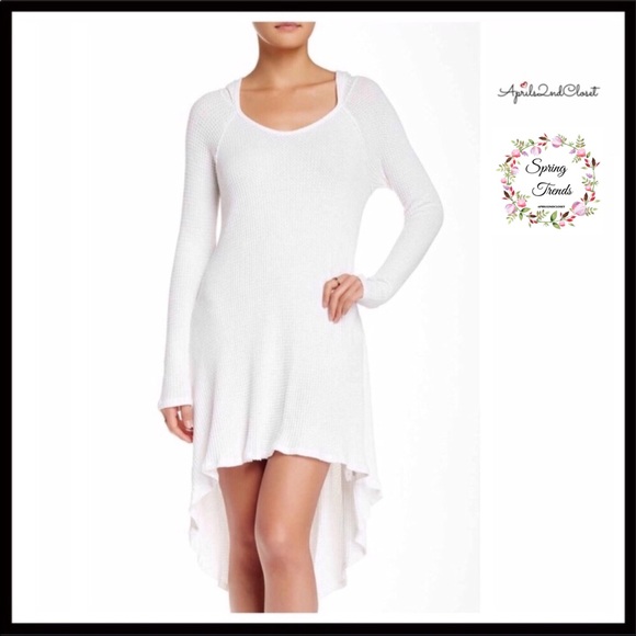 Paper Crane Dresses & Skirts - TUNIC HOODIE HI-LO V-NECK KNIT DRESS